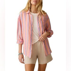 NWT Faherty Laguna Coordinating Linen Striped Button Down Collar Shirt Sz M